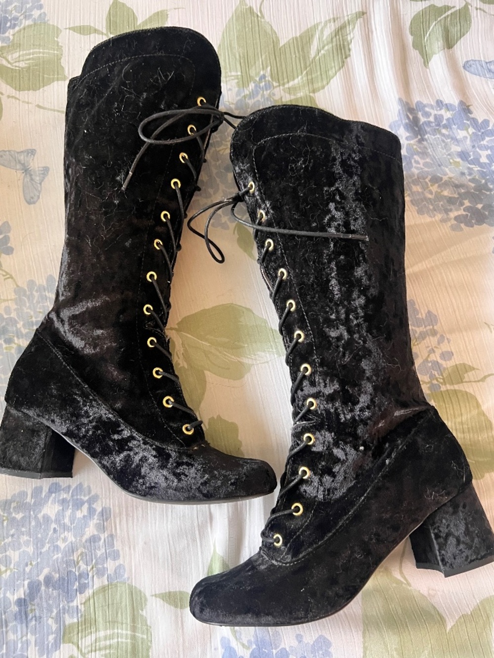 Victorian style black velvet boots